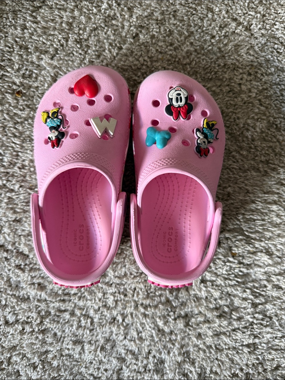 Kids Pink Crocs Clog with Minnie and Mickey Mouse Character Charms